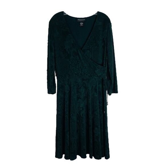 Vintage green floral faux wrap stretchy midi dress 16 - Picture 1 of 7